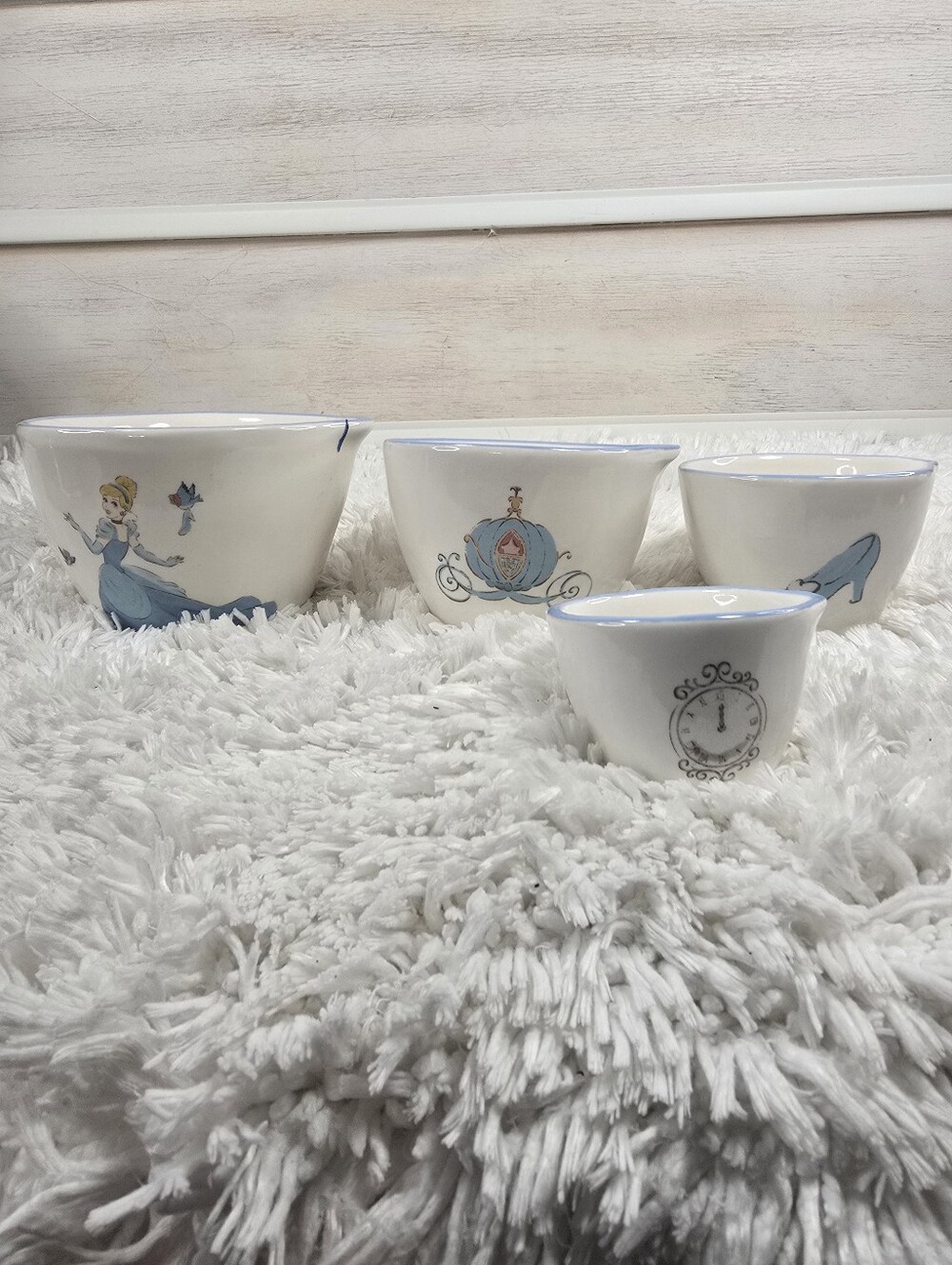 Rae Dunn princess Disney White Cinderella set of 4 CeramicNesting Bowls